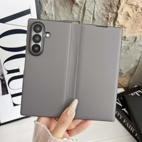 ELEHOLD Protective Folio Case for Samsung Galaxy Z Fold 5, Slim Fit Anti-Fingerprint Shockproof Leather Flip Full Coverage Protective Case for Samsung Galaxy Z Fold 5,Gray