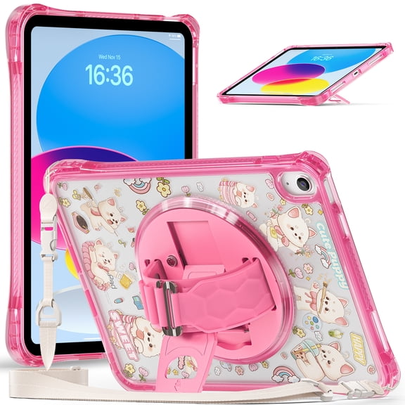 ELEHOLD Protective iPad Case for Apple iPad 11th(A16) 2025/10th Gen 2022, Shock-Absorbent PC+TPU Cover Wrist Strap Kickstand Protective Case with Shoulder Strap ,Dog