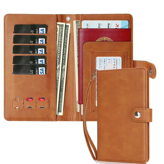 ELEHOLD RFID Blocking Passport Holder Wallet Travel Document Organizer with Removable Wrist Strap High-Quality Leather Case for Cards, ID, Passport, Cash for Men Women,Brown