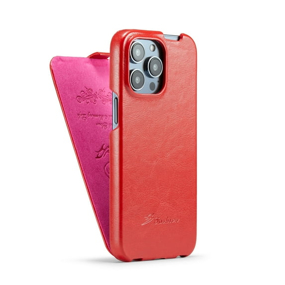 ELEHOLD Retro Leather Protective Case for iPhone 15 Pro Max 6.7", Premium Leather Full Body Protection Slim Lightweight Flip Case for iPhone 15 Pro Max ,Red