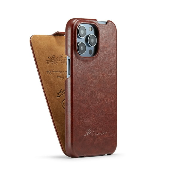 ELEHOLD Retro Leather Protective Case for iPhone 15 Pro Max 6.7", Premium Leather Full Body Protection Slim Lightweight Flip Case for iPhone 15 Pro Max ,Brown