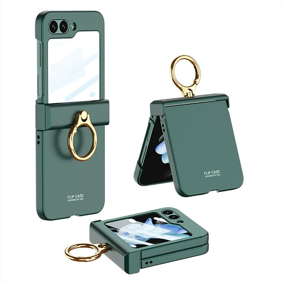 ELEHOLD Ring Case for Samsung Galaxy Z Flip 5 Case with Built-in Small Front Screen Protector Hinge Protection Metal Ring Holder Matte PC Shockproof Cover for Samsung Z Flip 5 2023,Green