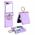 thumbnail image 1 of ELEHOLD Ring Case for Samsung Galaxy Z Flip 5 Case with Built-in Small Front Screen Protector Hinge Protection Metal Ring Holder Matte PC Shockproof Cover for Samsung Z Flip 5 2023,Purple, 1 of 8
