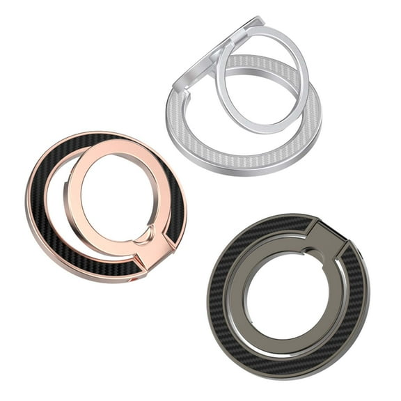 ELEHOLD Ring Holder Carbon Fiber Magnetic Phone Grip Stand, Fully Foldable Kickstand with Dual Axis Rotation Strong Magnetic Attachment for iPhone/Samsung/Mag-Safe Compatible Cases,Rosegold