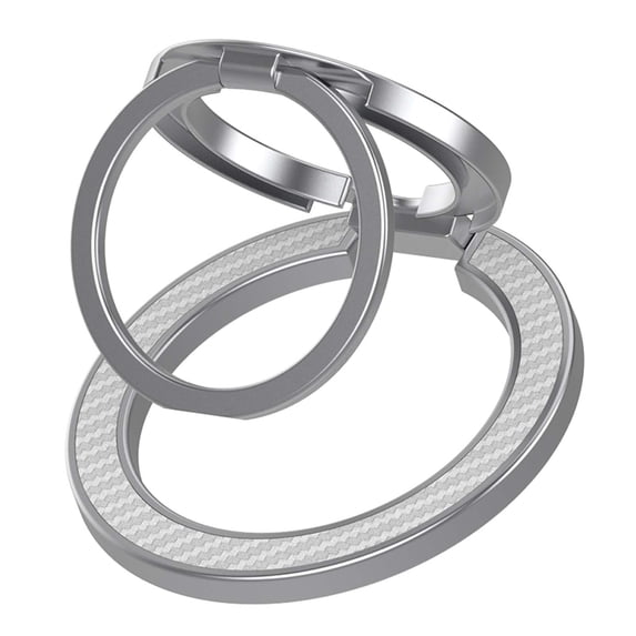 ELEHOLD Ring Holder Carbon Fiber Magnetic Phone Grip Stand, Fully Foldable Kickstand with Dual Axis Rotation Strong Magnetic Attachment for iPhone/Samsung/Mag-Safe Compatible Cases,Silver