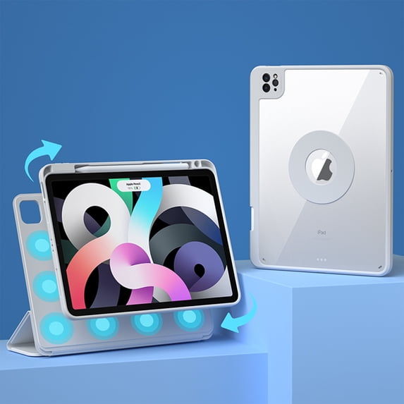 ELEHOLD Rotating Case for For iPad Pro 10.5 with Pencil Holder - 360 Degree Rotate Stand Protective Case with Clear Back & Magnetic Detachable Smart Sleep/Wake Cover - Gray