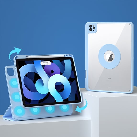 ELEHOLD Rotating Case for For iPad Pro 10.5 with Pencil Holder - 360 Degree Rotate Stand Protective Case with Clear Back & Magnetic Detachable Smart Sleep/Wake Cover - Skyblue