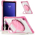 thumbnail image 1 of ELEHOLD Rotating Shockproof Case For Samsung Galaxy Tab A9+/ A9 Plus Full Body Protection Clear Rugged Cover, 360° Rotating Ring Hand Grip Stand, Nylon Shoulder Strap,Rose, 1 of 10