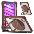 thumbnail image 1 of ELEHOLD Rotating Shockproof Case For iPad Mini 7th(A17 Pro) 2025/ 6th Generation 2022, Full Body Protection Clear Rugged Cover, 360° Rotating Ring Hand Grip Stand, Nylon Shoulder Strap,Chocolate, 1 of 8