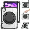 thumbnail image 1 of ELEHOLD Rotating Shockproof Case For iPad Mini 7th(A17 Pro) 2025/ 6th Generation 2022, Full Body Protection Clear Rugged Cover, 360° Rotating Ring Hand Grip Stand, Nylon Shoulder Strap,Black, 1 of 10