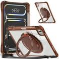 thumbnail image 1 of ELEHOLD Rotating Shockproof Case For iPad Pro 11 2024 Full Body Protection Clear Rugged Cover, 360° Rotating Ring Hand Grip Stand, Nylon Shoulder Strap,Chocolate, 1 of 9