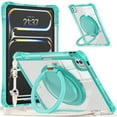 thumbnail image 1 of ELEHOLD Rotating Shockproof Case For iPad Pro 13 2024 Full Body Protection Clear Rugged Cover, 360° Rotating Ring Hand Grip Stand, Nylon Shoulder Strap,Lightgreen, 1 of 10