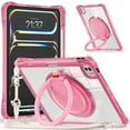 thumbnail image 1 of ELEHOLD Rotating Shockproof Case For iPad Pro 13 2024 Full Body Protection Clear Rugged Cover, 360° Rotating Ring Hand Grip Stand, Nylon Shoulder Strap,Rose, 1 of 7