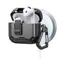 thumbnail image 1 of ELEHOLD Rugged AirPods Case For Airpods 4th Gen, Magnetic Charging Support Carbon Fiber Texture Safety Lock Shockproof Protection Case with Carabiner Clip,Black, 1 of 12