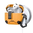 thumbnail image 1 of ELEHOLD Rugged AirPods Case For Airpods 4th Gen, Magnetic Charging Support Carbon Fiber Texture Safety Lock Shockproof Protection Case with Carabiner Clip,Yellow, 1 of 12