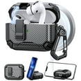 thumbnail image 1 of ELEHOLD Rugged AirPods Case For Airpods Pro 2nd Gen (2022), Magnetic Charging Support Carbon Fiber Texture Safety Lock Shockproof Protection Case with Carabiner Clip,Black, 1 of 12