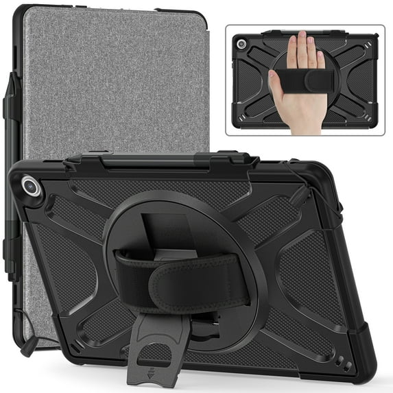 ELEHOLD Rugged Case for Amazon Fire Max 11 Tablet Case for Kids Adult, Heavy Duty Shockproof Case with Rotating Hand Strap Kickstand Function Hybrid Cover for Fire Max 11 ,Black