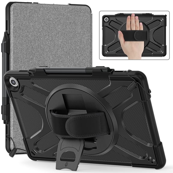 ELEHOLD Rugged Case for Amazon Fire Max 11 Tablet Case for Kids Adult, Heavy Duty Shockproof Case with Rotating Hand Strap Kickstand Function Hybrid Cover for Fire Max 11 ,Black