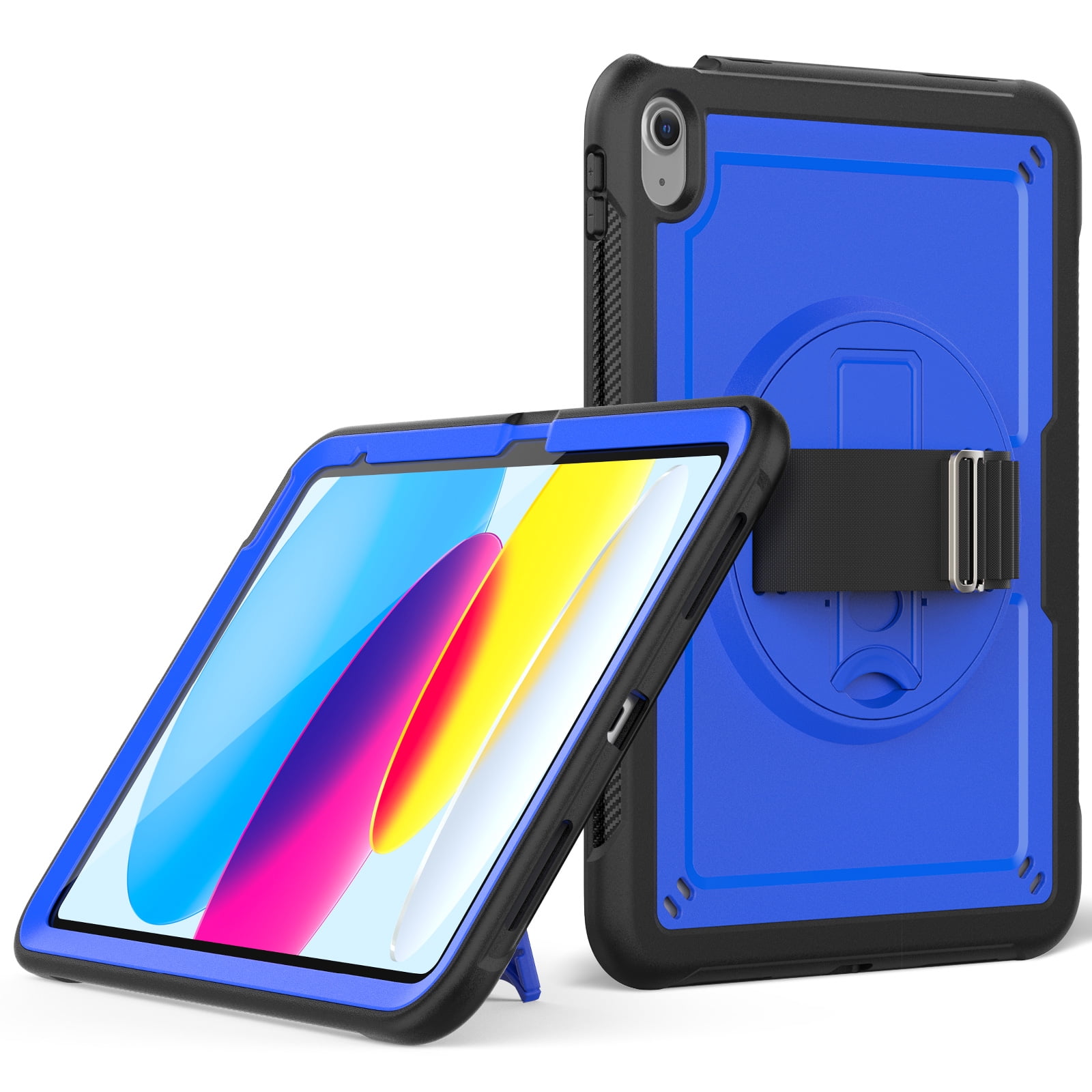 ELEHOLD Rugged Case For Apple iPad 11th(A16) 2025/10th Gen 2022,360 Rotating Stand Hand Strap Shoulder Strap Pencil Holder Full-Body Heavy Duty Shockproof Protective Case,Darkblue