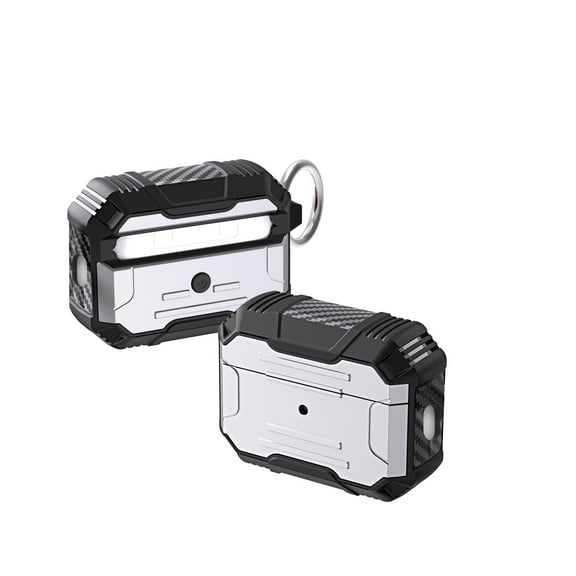 ELEHOLD Rugged Case Compatible with Airpods Pro 2nd Gen 2022, Full Body Hard Shell Shockproof Anti-Scratch Case with Carabiner for Airpods Pro 2 (2022),Silver