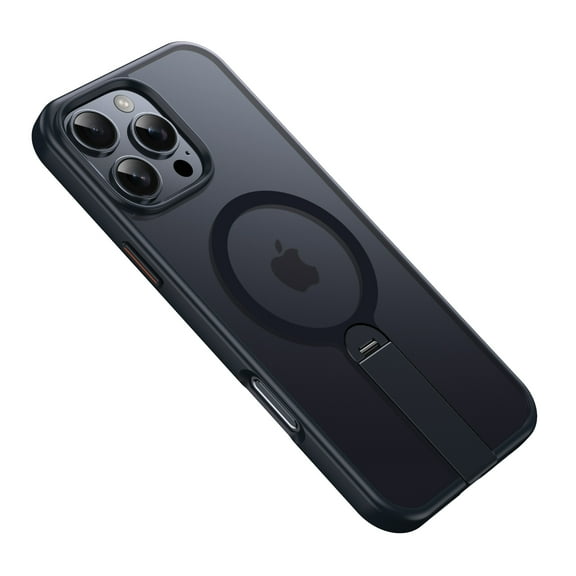 ELEHOLD Rugged Case For iPhone 16 Pro Max Matte Transluscent Shpckproof Magnetic Cover, MagSafe Compatible, with 360° Rotatable Kickstand, Black