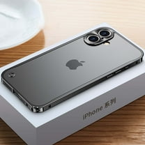 ELEHOLD Rugged Case For iPhone 16 Transparent Hard PC Panel   Metal Frame Heavy Duty Shockproof Cover,  Lens All-inclusive, Slim&Lightweight - Black