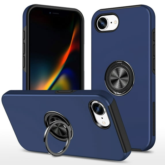 ELEHOLD Rugged Case For iPhone 16e / SE4 2025 Magnetic Shockproof Cover, 360° Rotable Ring Kickstand, Enhanced Camera Protection, Blue