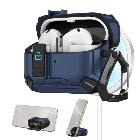 ELEHOLD Rugged Case for Galaxy Buds 3/3 Pro with Secure Lock, Auto-Open Design Shockproof Wireless Charging Full Protection Cover with Carabiner Clip for Galaxy Buds 3/3 Pro,Blue