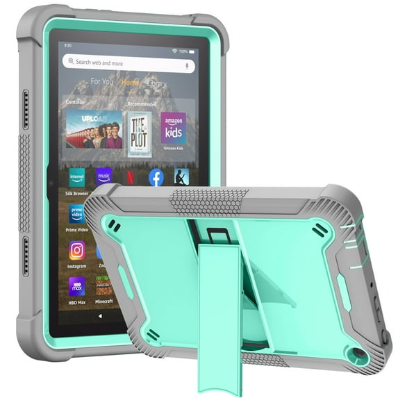 ELEHOLD Rugged Case for Kindle Fire HD 8 & HD 8 Plus Tablet (12th Generation 2022 Model), Full Body Drop Protection Kickstand Back Cover for Kids, Green
