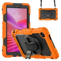 ELEHOLD Rugged Case for Lenovo Tab K9/Tab One 8.7 2025(TB305FU), Three-Layer Kickstand Handstrap Shoulder Strap Shockproof Case Built-in Screen Protector ,Orange