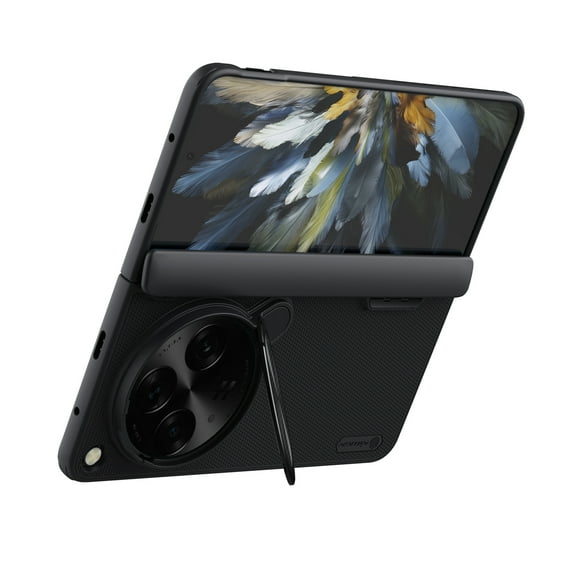 ELEHOLD Rugged Case for OnePlus Open,Case with Camera Lens Protector Cover Kickstand Function Hinge Protection Shockproof Heavy Duty Case for OnePlus Open - Black