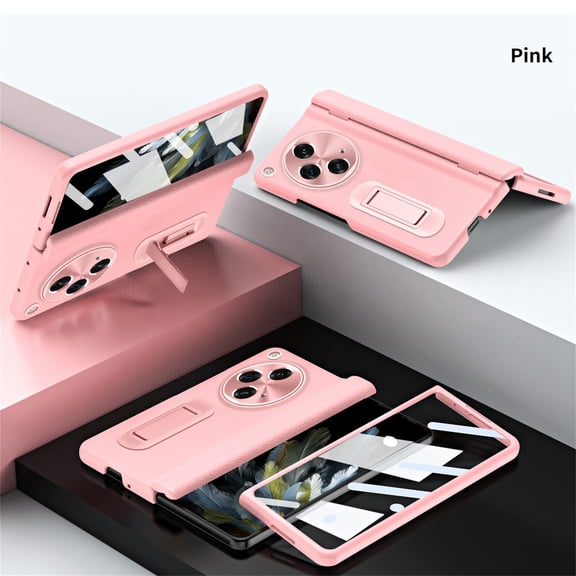 ELEHOLD Rugged Case for OnePlus Open, Full Body Hinge Protection Case with Built-in Tempered Glass Screen Protector Shockproof Protective Hidden Kickstand Case for OnePlus Open,Pink
