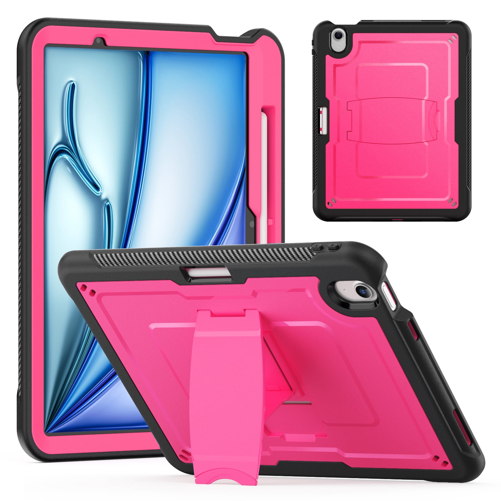 ELEHOLD Rugged Case with Pencil Holder For iPad Air 11-inch M3 (2025) / M2 (2024), Built-in Kickstand Double-Layer Protection Full-Body Shockproof Cover For Apple iPad Air 11 (2025/2024),Rose