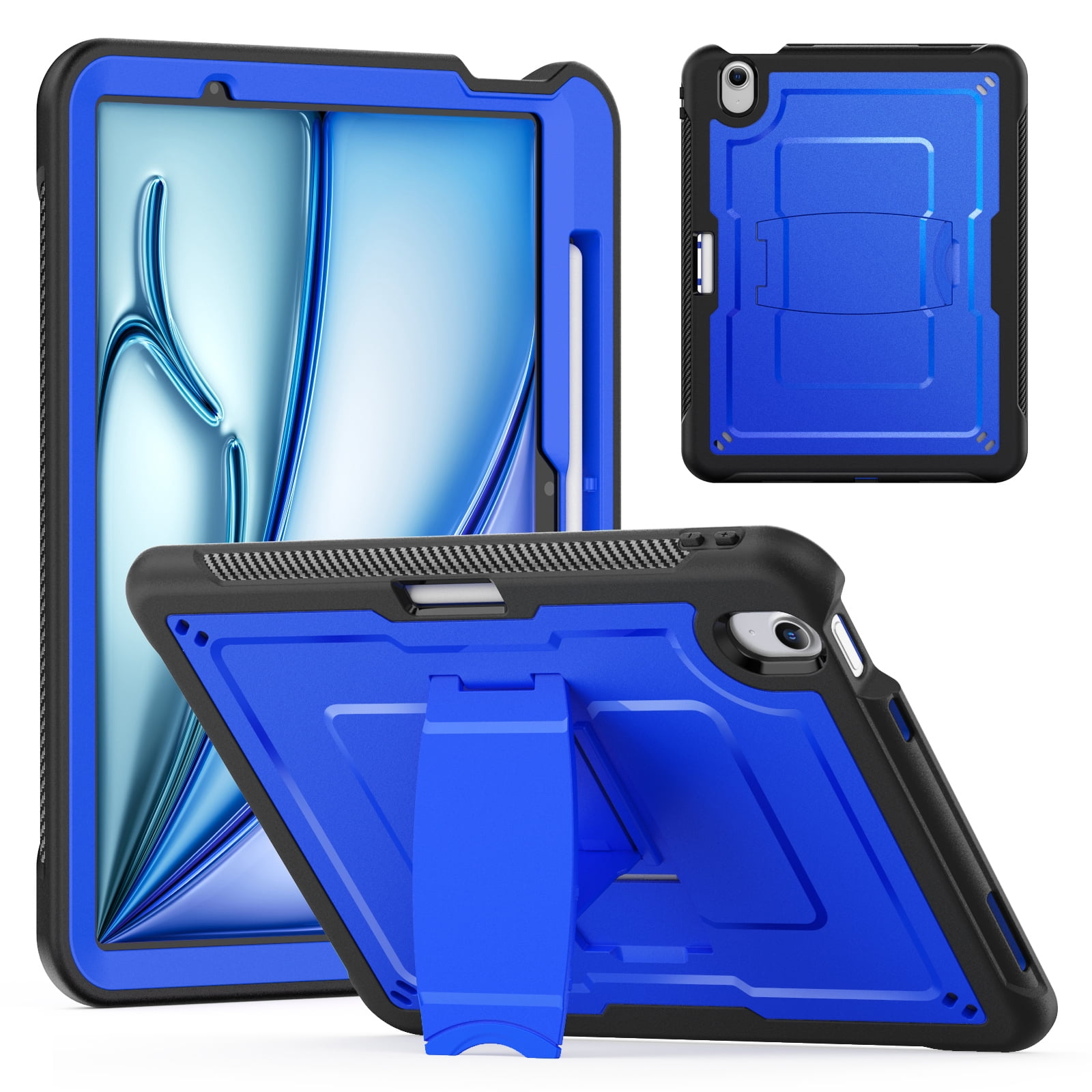 ELEHOLD Rugged Case with Pencil Holder For iPad Air 11-inch M3 (2025) / M2 (2024), Built-in Kickstand Double-Layer Protection Full-Body Shockproof Cover For Apple iPad Air 11 (2025/2024),Blue
