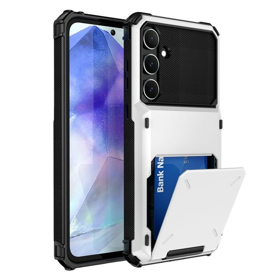 ELEHOLD Rugged Case for Samsung Galaxy A06 Flip Open Back Wallet Hidden Card Slot Rugged Shockproof Hybrid Hard PC Shell Anti-Scratch Case for Samsung Galaxy A06,White