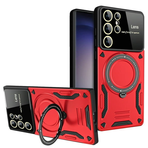 ELEHOLD Rugged Case for Samsung Galaxy A14 5G Case with 360°Rotation Ring Holder Kickstand Lens Protection Hybrid PC+TPU Military Grade Non-Slip Shockproof Protective Case,red