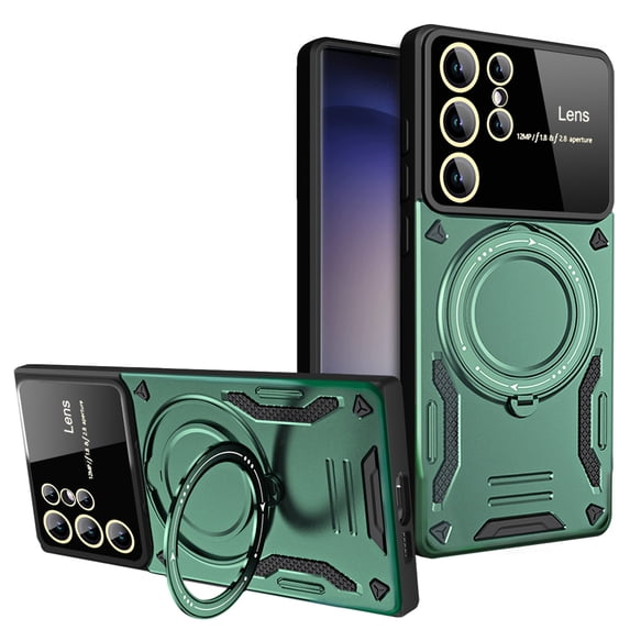 ELEHOLD Rugged Case for Samsung Galaxy A14 5G Case with 360°Rotation Ring Holder Kickstand Lens Protection Hybrid PC+TPU Military Grade Non-Slip Shockproof Protective Case,darkgreen