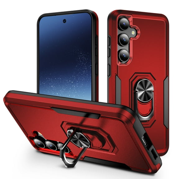 ELEHOLD Rugged Case for Samsung Galaxy A36 5G, 360 Rotating Metal Ring Stand Kickstand Function Support Magnetic Car Mount Holder Shockproof Protective Case for Samsung Galaxy A36 5G,Red+Black