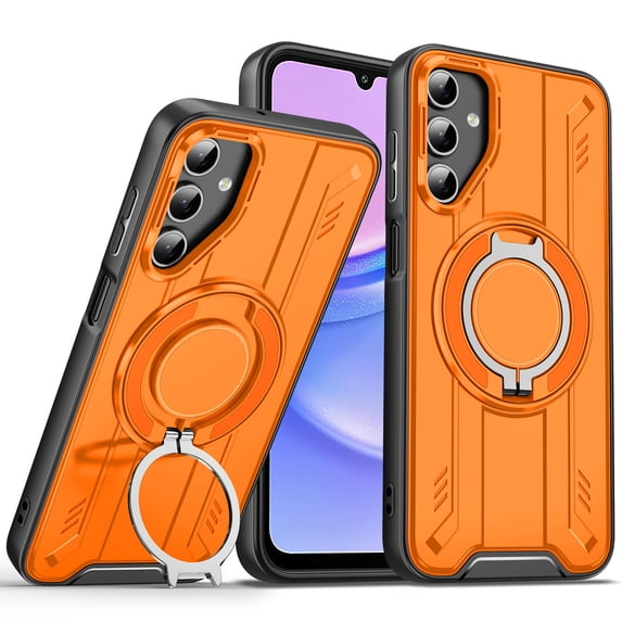 ELEHOLD Rugged Case For Samsung Galaxy A36 5G Air Cushion Shockproof Magnetic Protective Phone Cover, MagSafe Compatible, with 360° Rotable Stand, Orange