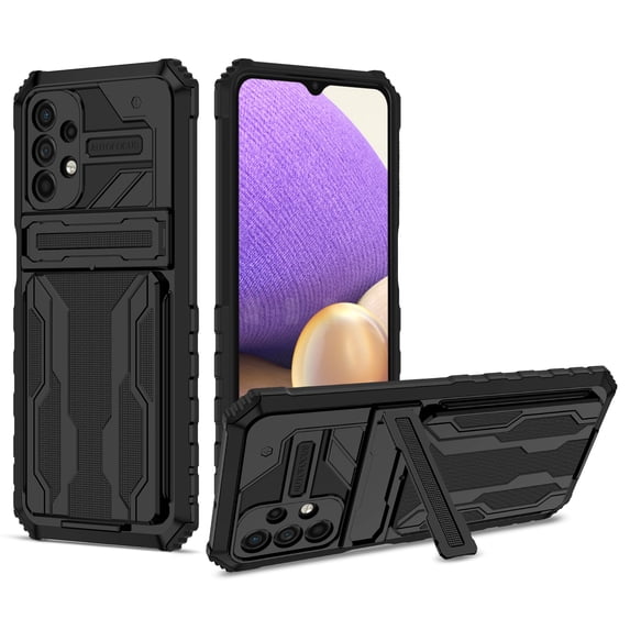 ELEHOLD Rugged Case for Samsung Galaxy A54 5G,Hybrid Shockproof Full Protection Hidden Card Slot Kickstand Bracket Anti-Scratch Heavy Duty Case, Black