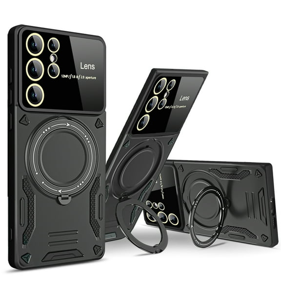 ELEHOLD Rugged Case for Samsung Galaxy S20 FE Case with 360°Rotation Ring Holder Kickstand Lens Protection Hybrid PC+TPU Military Grade Non-Slip Shockproof Protective Case,black