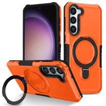 ELEHOLD Rugged Case for Samsung Galaxy S21 FE Heavy Duty Case with Foldable Ring Holder Kickstand Function Non-Slip Military Grade Drop Protection Shockproof Cover for Samsung Galaxy S21 FE,orange