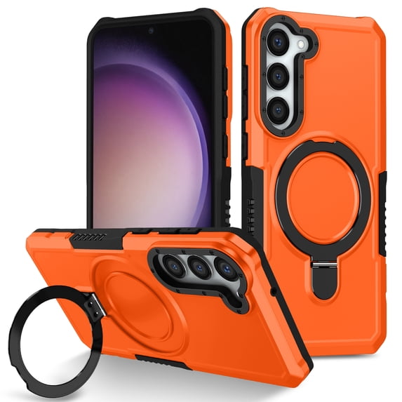 ELEHOLD Rugged Case for Samsung Galaxy S22 Heavy Duty Case with Foldable Ring Holder Kickstand Function Non-Slip Military Grade Drop Protection Shockproof Cover for Samsung Galaxy S22,orange