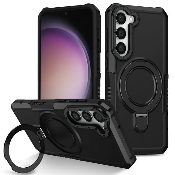 ELEHOLD Rugged Case for Samsung Galaxy S22 Plus Heavy Duty Case with Foldable Ring Holder Kickstand Function Non-Slip Military Grade Drop Protection Shockproof Cover for Samsung Galaxy S22 Plus,black