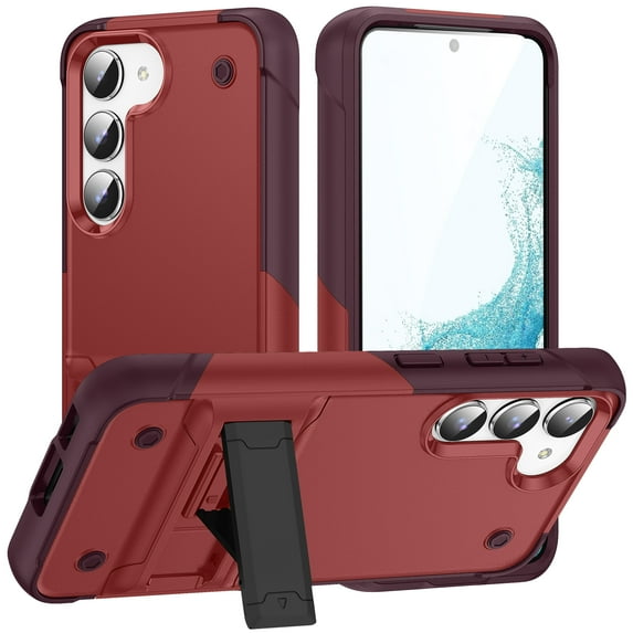 ELEHOLD Rugged Case for Samsung Galaxy S23 FE,Hybrid Military Grade Drop Protection Built-in Hidden Kickstand Shockproof Armor Cover for Samsung Galaxy S23 FE 2023,Red