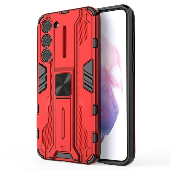 ELEHOLD Rugged Case for Samsung Galaxy S23,Hybrid Case with Built-in Hidden Bracket Stand Function Slim Fit Non-Slip Shockproof Case for Galaxy S23,Red