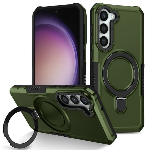 ELEHOLD Rugged Case for Samsung Galaxy S23 Plus Heavy Duty Case with Foldable Ring Holder Kickstand Function Non-Slip Military Grade Drop Protection Shockproof Cover for Samsung S23 Plus,darkgreen