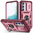 thumbnail image 1 of ELEHOLD Rugged Case for Samsung Galaxy S23 Plus,Heavy Duty Hybrid Camera Lens Protection 360° Rotation Ring Holder Kickstand Function Anti-Slip Shockproof Armor Case for S23+,Pink+Winered, 1 of 9