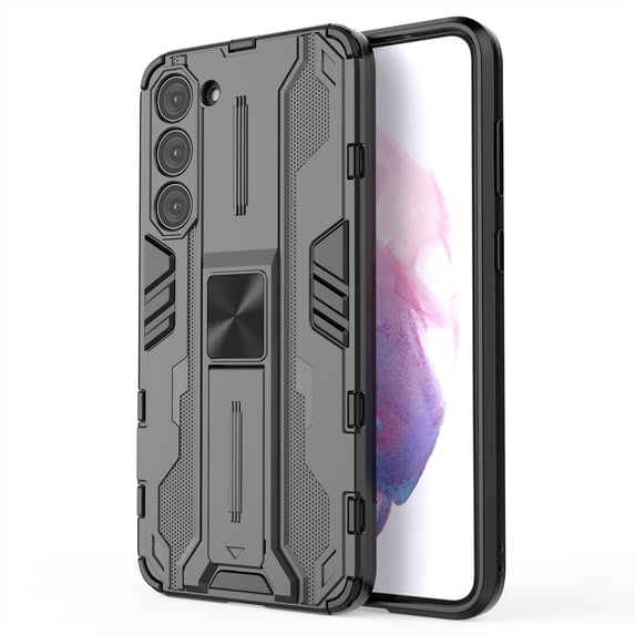 ELEHOLD Rugged Case for Samsung Galaxy S23 Plus,Hybrid Case with Built-in Hidden Bracket Stand Function Slim Fit Non-Slip Shockproof Case for Galaxy S23+,Black