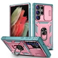 thumbnail image 1 of ELEHOLD Rugged Case for Samsung Galaxy S23 Ultra,Heavy Duty Hybrid Camera Lens Protection 360° Rotation Ring Holder Kickstand Function Anti-Slip Shockproof Armor Case,Pink+Green, 1 of 9